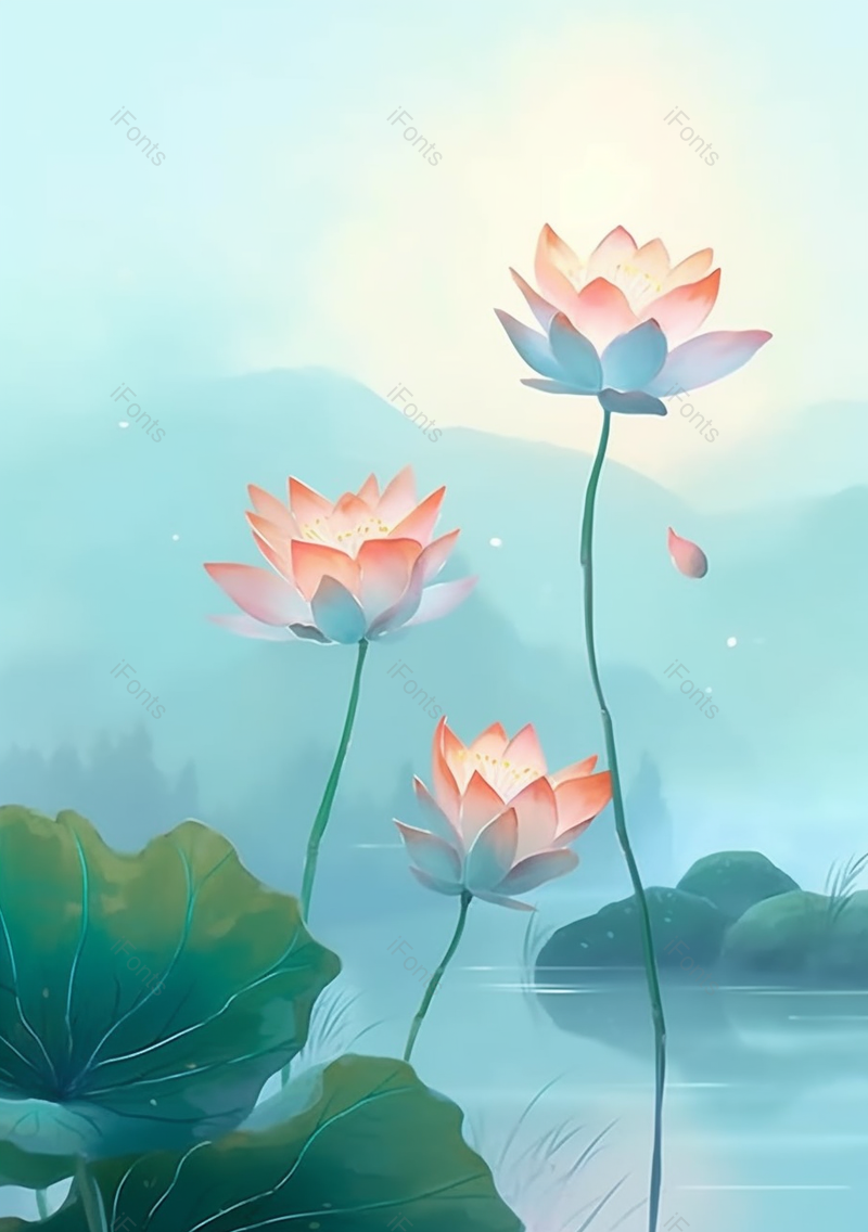 意境插画夏季山水荷花,插画/手绘图,插画/手绘图库,插画/手绘图下载,插画/手绘